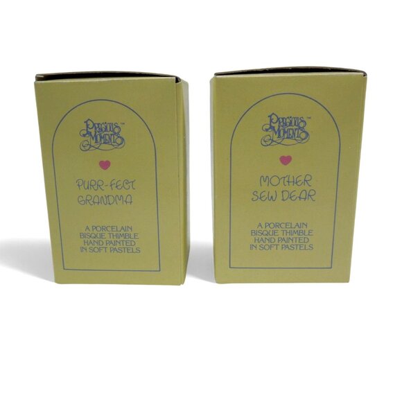 Precious Moments THIMBLE SET Purr-fect Grandma & Mother Sew Dear 80s Vintage - Picture 10 of 12